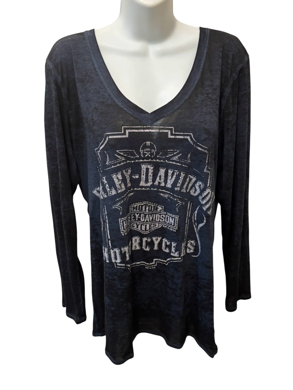 Harley Davidson Motorcycles Burn~Out V~Neck Tee XL Okoboji Iowa Bling Graphics